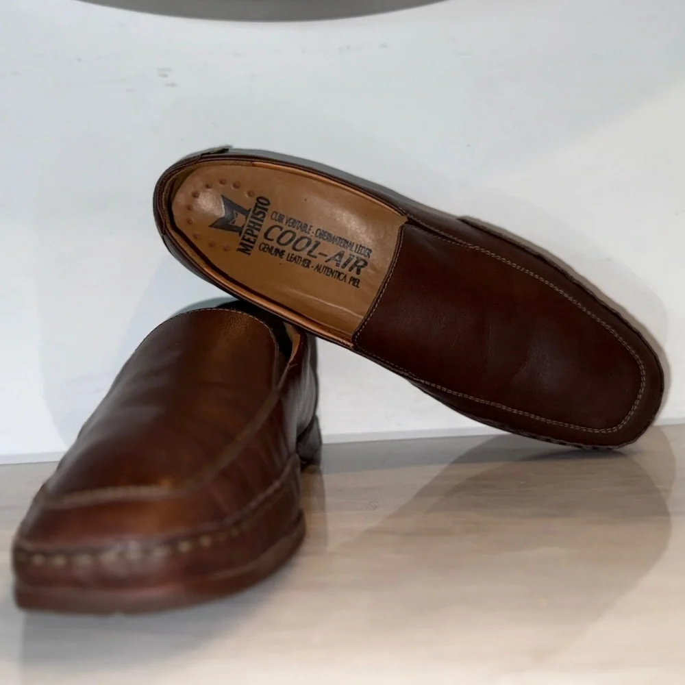 Mephisto Pistol Men’s Leather Loafers | Brown Slip-On Comfort Shoes Size 9.5